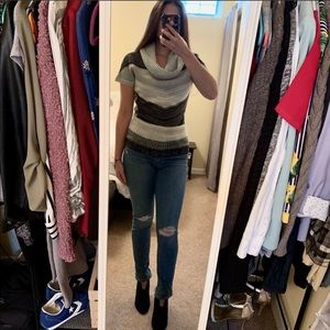 Say What? Short Sleeve Cowl Neck Chevron Sweater